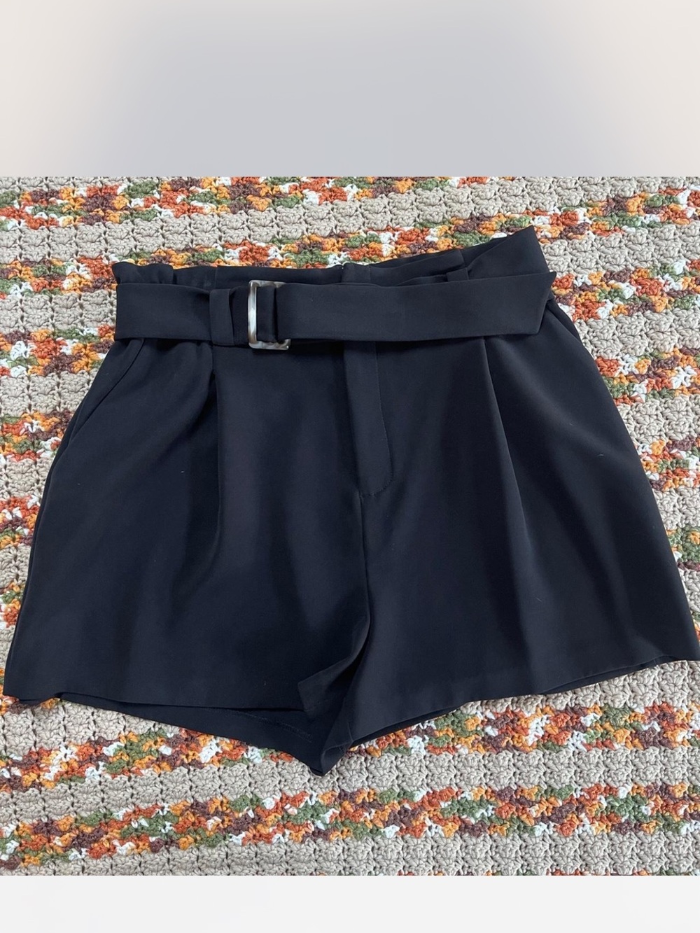 Nine West Black High-Waist Belted Shorts